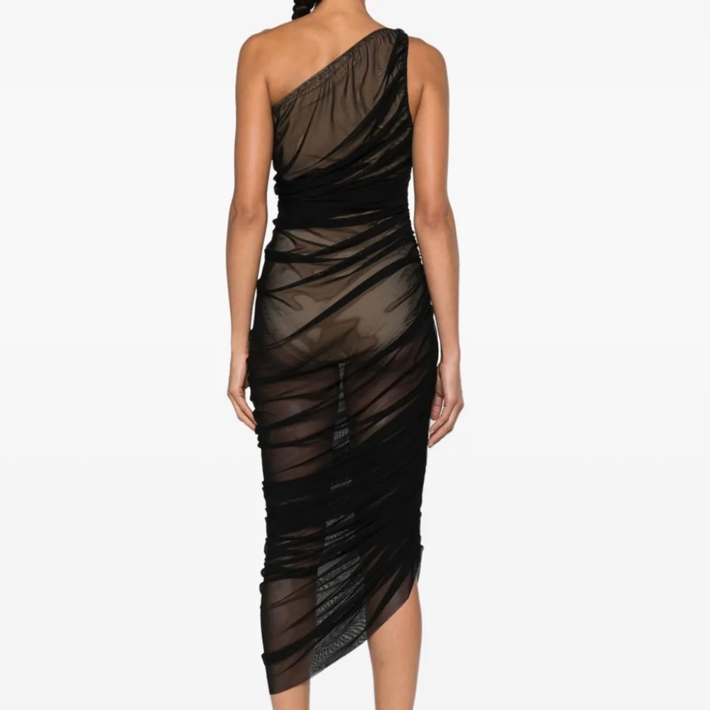 Norma Kamali Black Diana one-shoulder gown Sheer Bodysuit Dress Size S / 36 - Picture 7 of 9